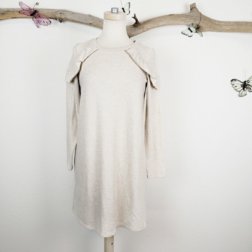 1.State heathered tan and cream soft sweater dress